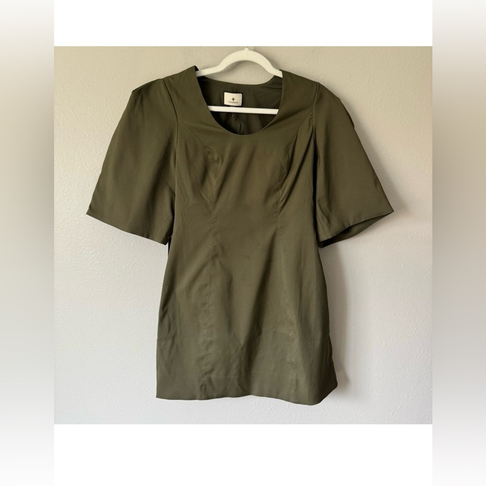 Tuckernuck Olive Twill Ariella Mini Dress XXXL | Puff Sleeve Utility Style NWT - Picture 4 of 12
